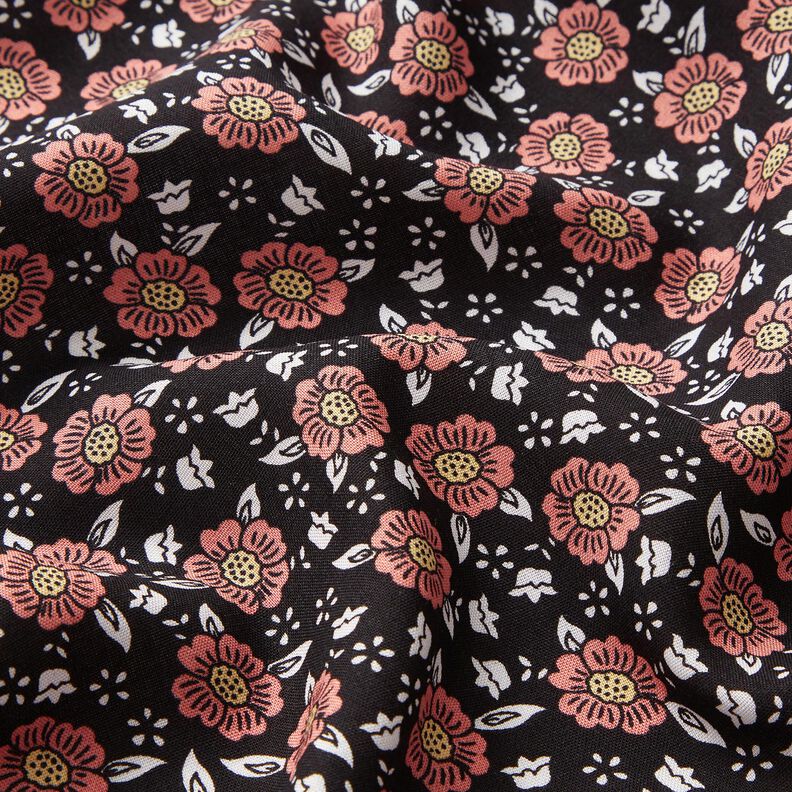 Viskosestof blomsterhav – sort/hummerfarvet,  image number 2