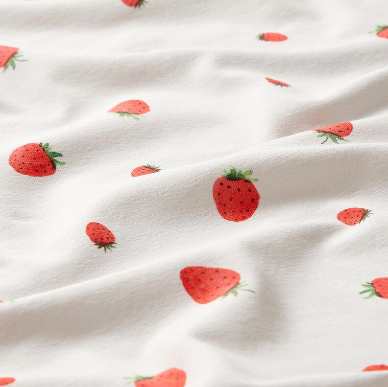 GOTS Bomuldsjersey akvarel jordbær Digitaltryk – elfenben,  image number 2