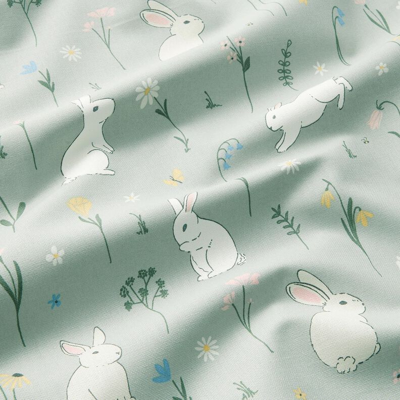 Dekorationsstof Halvpanama små kaniner og harer – lys mint,  image number 2
