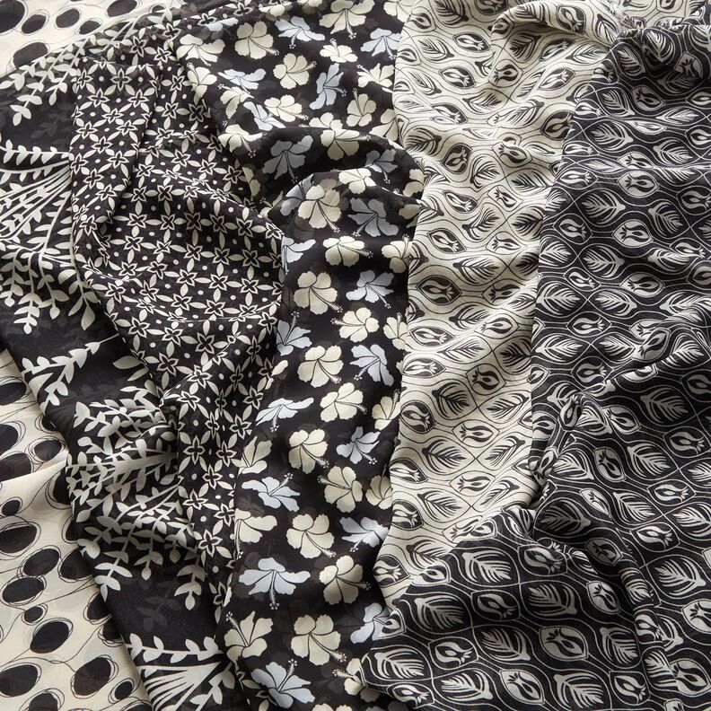 Chiffon abstrakte cirkler &ndash; hvid/sort,  image number 5