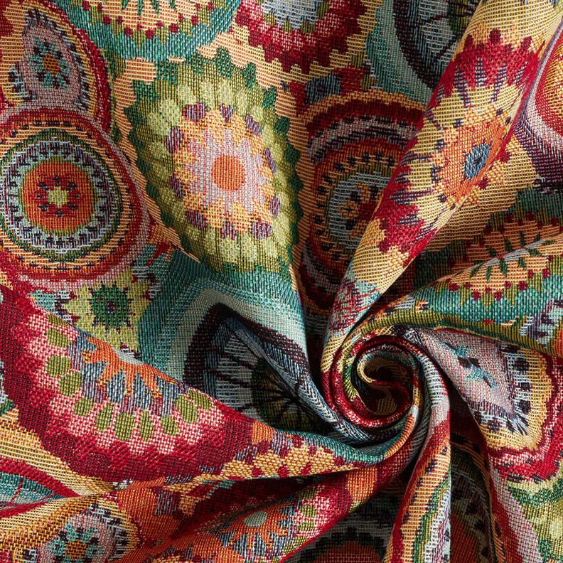 Dekorationsstof Gobelin Mandala-cirkler – lysebeige/rød,  image number 3