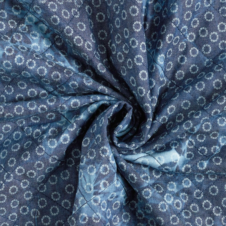 Quiltet stof chambray blomst batik – jeansblå,  image number 4