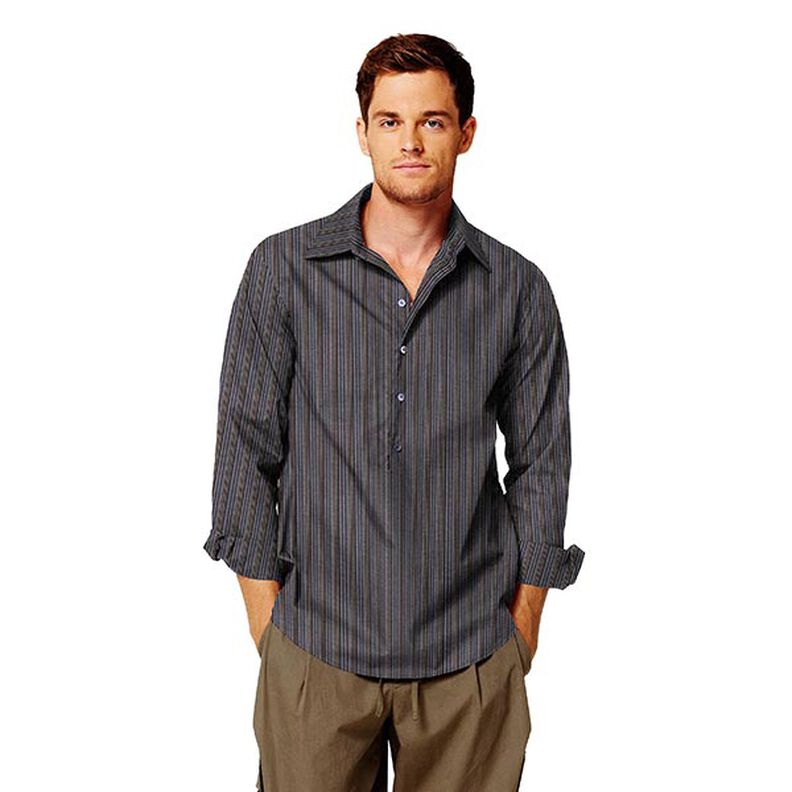 Skjortestof brede og smalle striber – blå/antracit,  image number 5