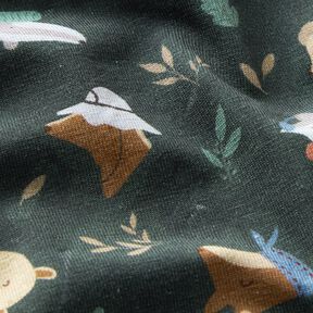 Bomuldsjersey dyrehoveder i skoven  – mørkegrøn, 