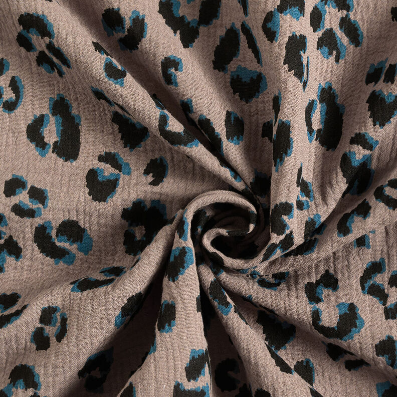 Musselin/Dobbelt-Crincle stof Leo – taupe/petrol,  image number 3