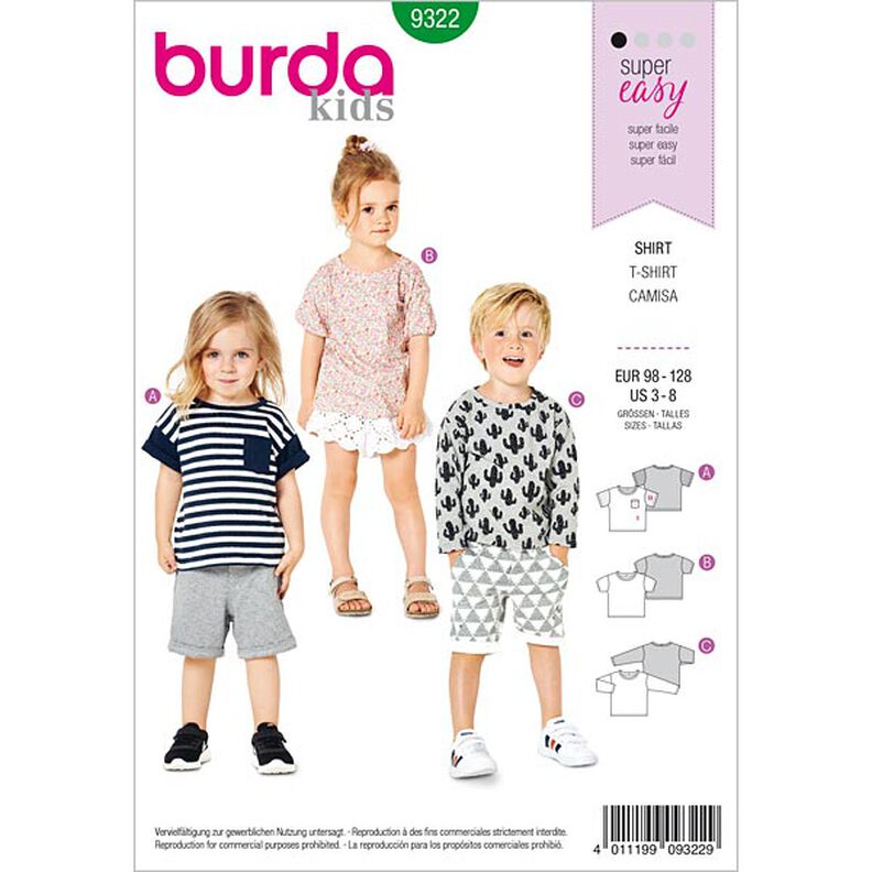 Børneshirt, Burda 9322 | 98 - 128,  image number 1