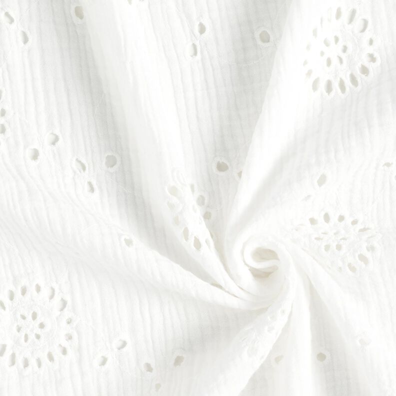Musselin/Dobbelt-Crincle stof Hulbroderi Blomster – hvid,  image number 3