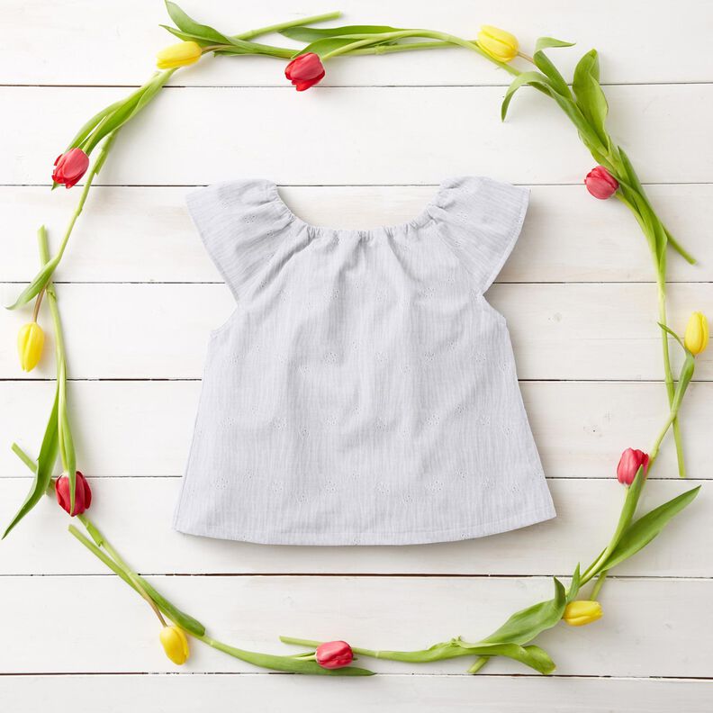 Musselin/Dobbelt-Crincle stof Hulbroderi Blomsterranker – hvid,  image number 6