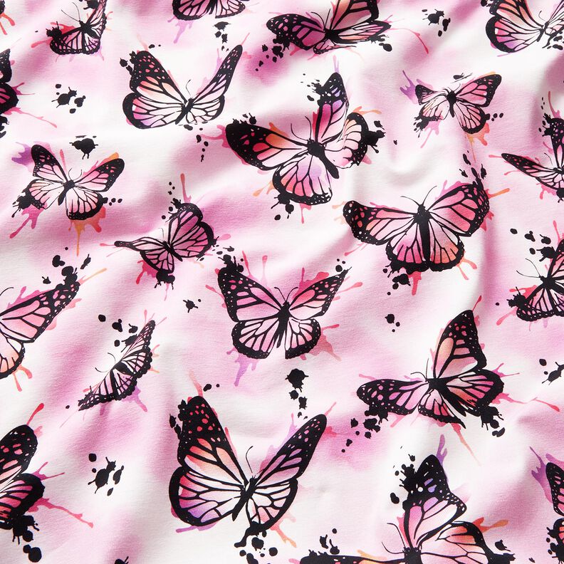 Bomuldsjersey Butterfly Splashes | Glitzerpüppi – pastelviolet,  image number 1