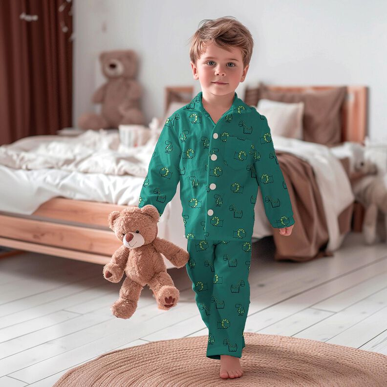 Bomuldsflonel frække dinosaurer | Poppy Fabrics – natur/smaragdgrøn | Reststykke 50cm,  image number 5