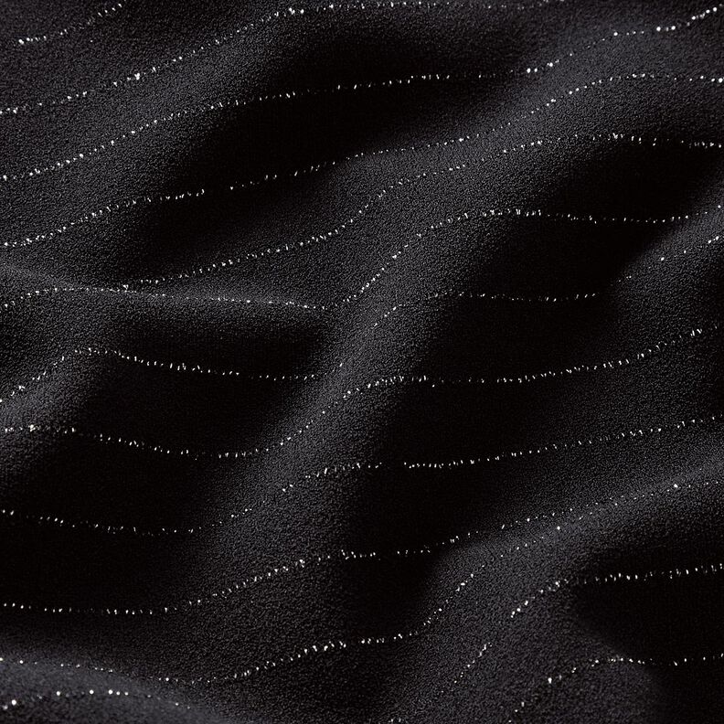 Buksestof, stretch med glitter-nålestriber – sort/sølv metallic,  image number 2