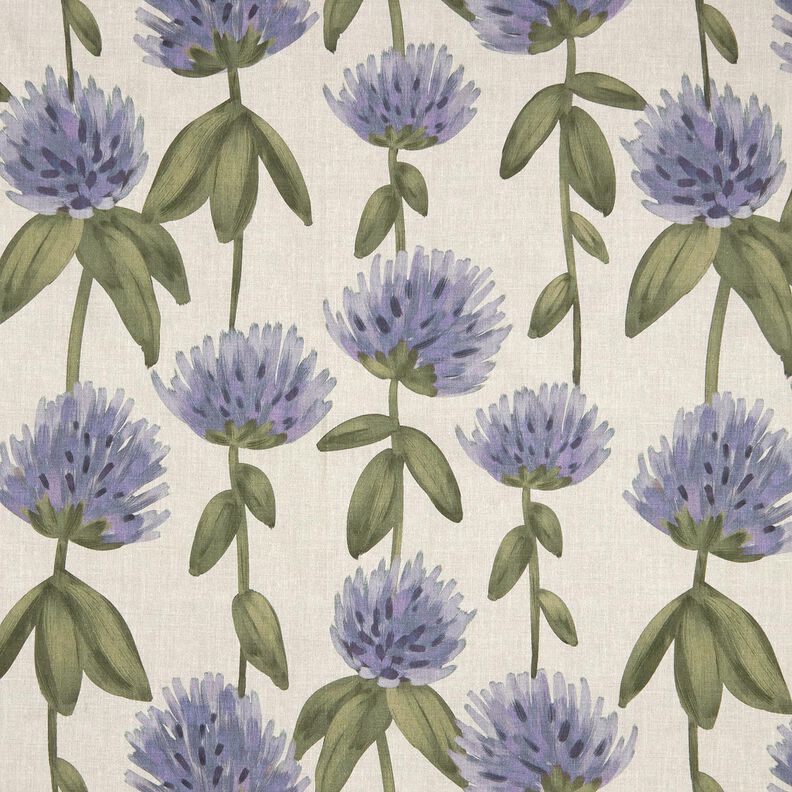 Dekorationsstof Halvpanama blomstrende kløver – blågrå/lys taupe,  image number 1