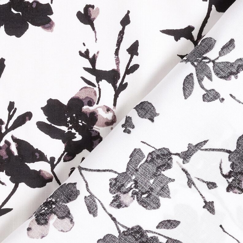 Viskosestof Abstrakt blomstertryk – hvid/sort,  image number 4