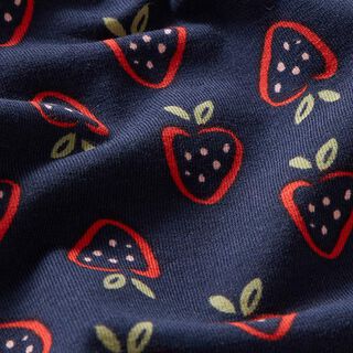 Bomuldsjersey stiliserede jordbær – marineblå/ildrød, 
