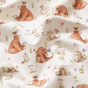 Bomuldspoplin Hare og bjørn Digitaltryk – elfenben, 