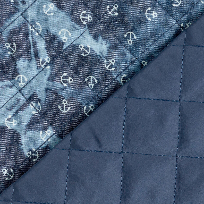 Quiltet stof chambray anker batik – jeansblå,  image number 5