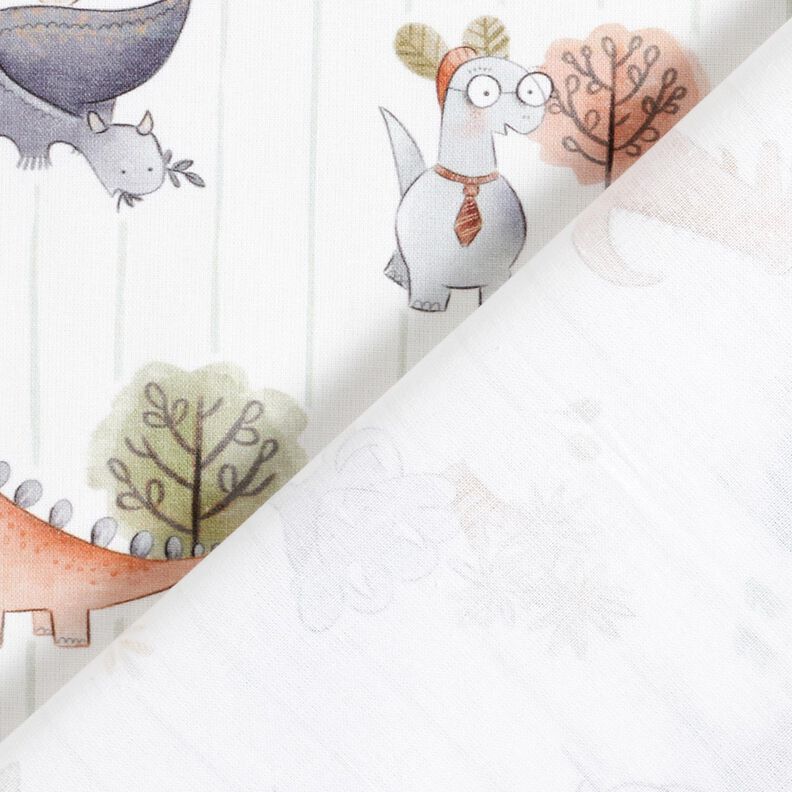 Bomuldspoplin Dinosaurer og striber Digitaltryk – hvid/reed,  image number 4