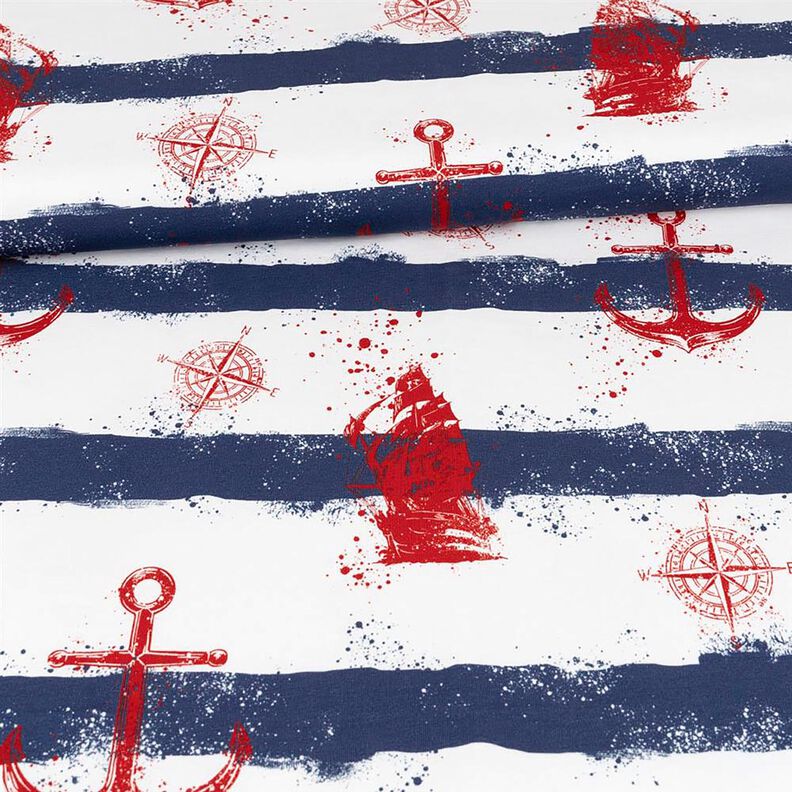 Bomuldsjersey Ankre og skibe | Glitzerpüppi – marineblå/hvid,  image number 2