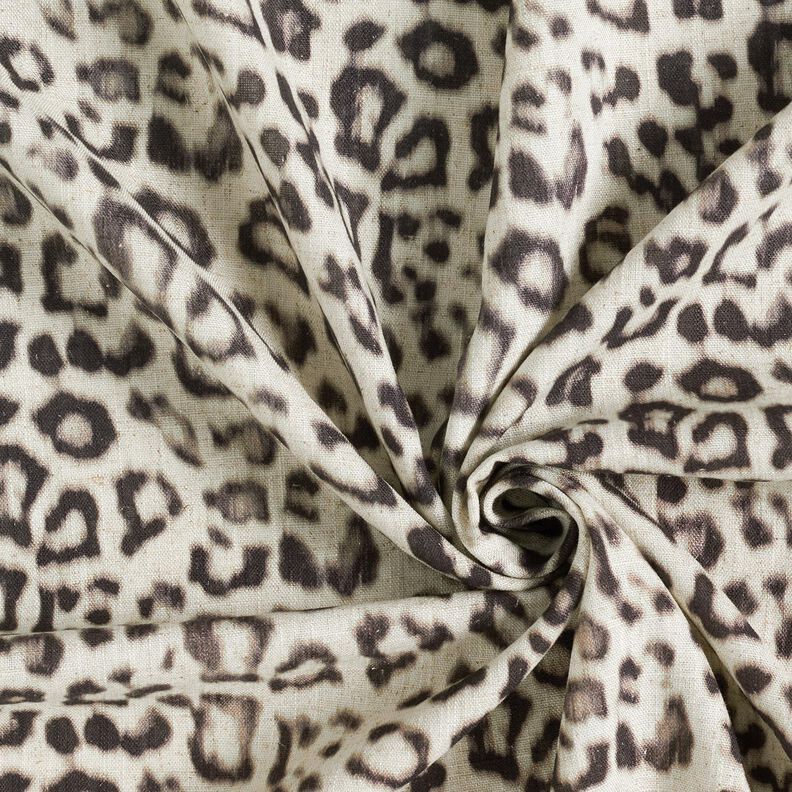 Viskose-hør-miks leoprint digitaltryk – mandel/sort,  image number 3
