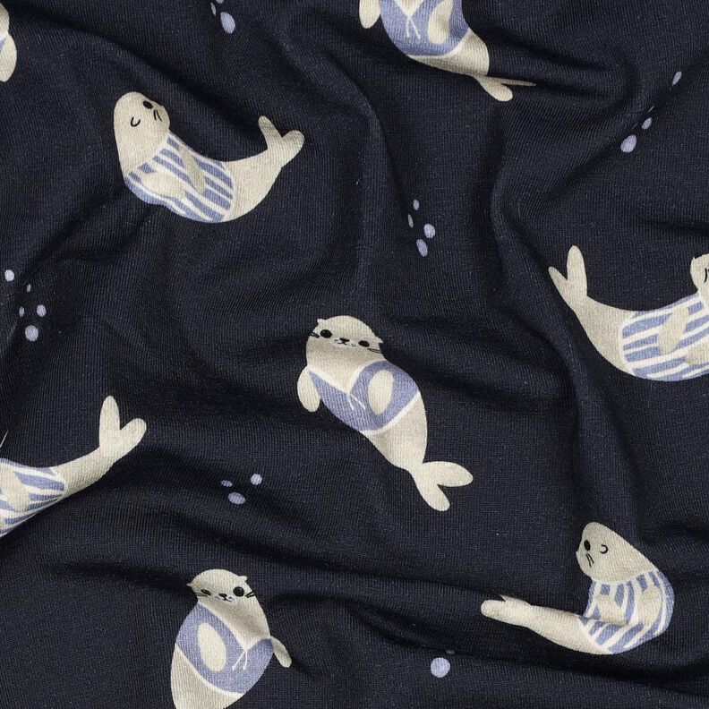 GOTS Bomuldsjersey sæler Digitaltryk | Poppy Fabrics – natblå/anemone,  image number 2