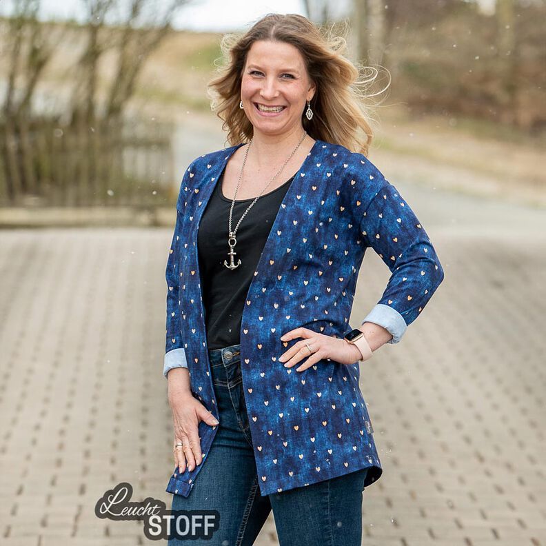 Bomuldsjersey gyldne hjerter | Glitzerpüppi – indigo,  image number 5