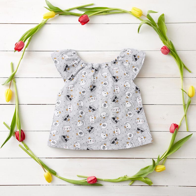 Bomuldspoplin Dyr med kroner – lysegrå,  image number 6