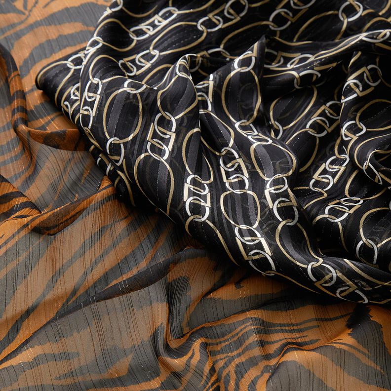 chiffon med glitter-nålestriber tigerprint – sort/kobberfarvet,  image number 5