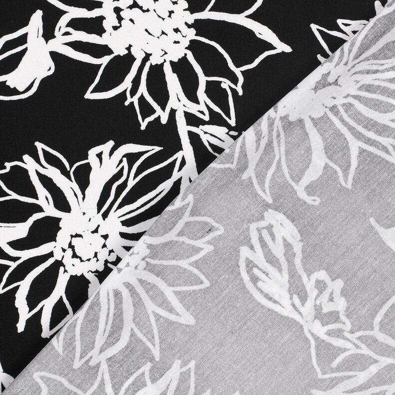 Viskose-hør-miks Abstrakte solsikker – sort/hvid,  image number 4