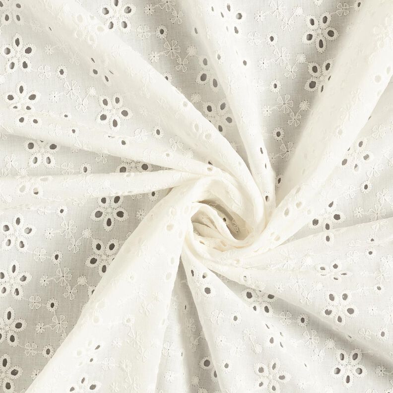 Bomuldsbatist Hulbroderi Blomsterækker – uldhvid,  image number 5