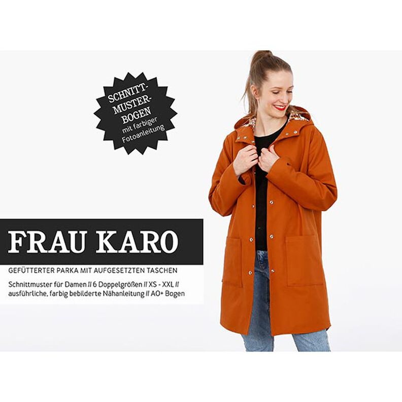 FRAU KARO - foret parka med hætte med påsyede lommer, Studio Schnittreif  | XS -  XXL,  image number 1