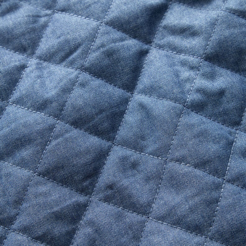 Quiltet stof chambray ensfarvet – jeansblå,  image number 2