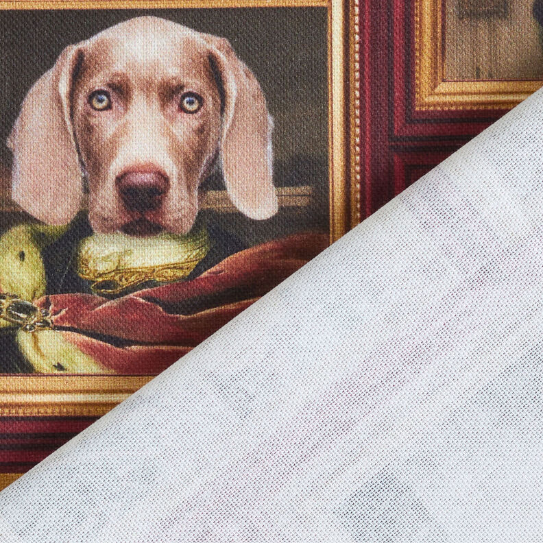 Dekorationsstof Halvpanama hundeportr&aelig;tter &ndash; karminr&oslash;d/guld,  image number 4