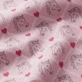 Bomuldsstof Cretonne heste og hjerter pink – rosa, 