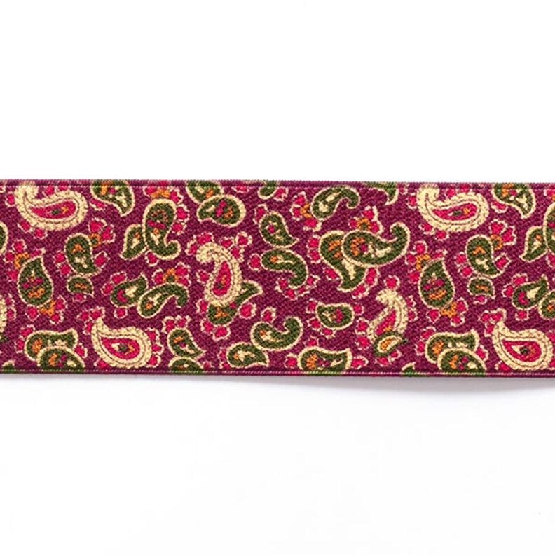 Elastikbånd Paisley  [ 3,5 cm ] – raspberry/grøn,  image number 1