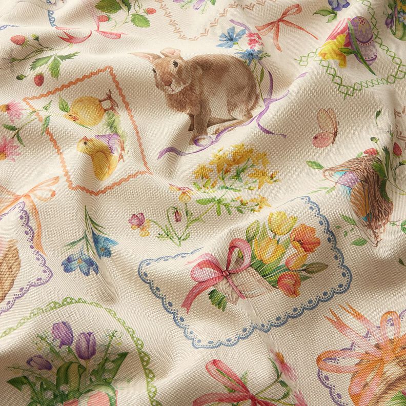 Dekorationsstof Halvpanama Påskecollage – natur/rosa,  image number 2