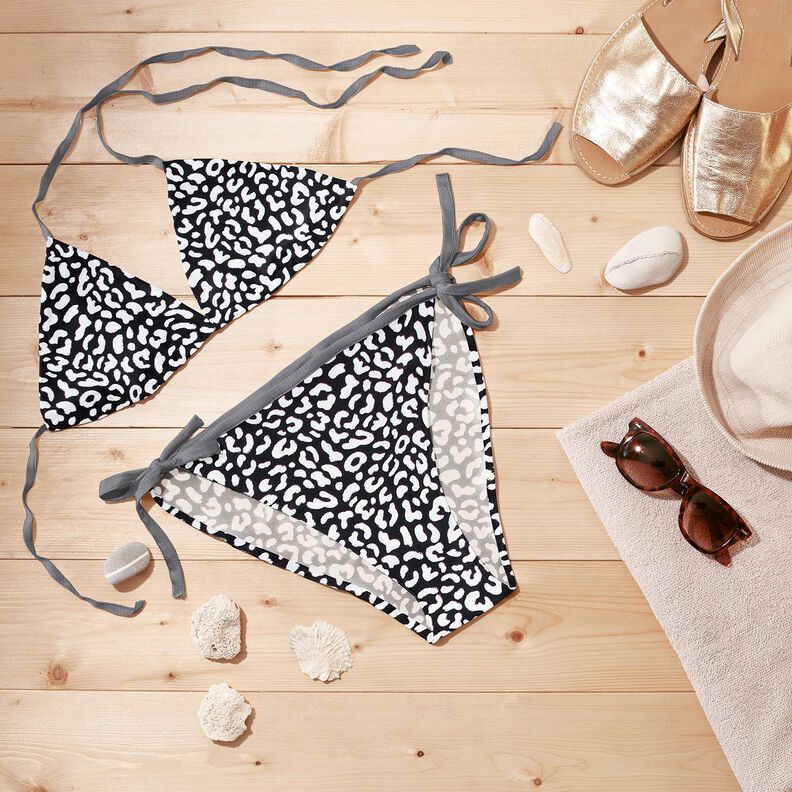 Badetøjsstof Abstrakte leopardpletter – sort-blå/hvid,  image number 7