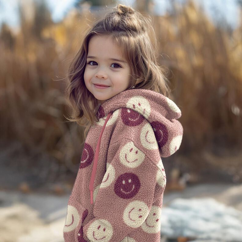 Teddyplys smileys | Poppy Fabrics – mørk gammelrosa/uldhvid,  image number 5