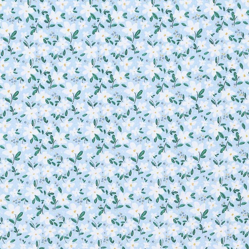 Økologisk bomuldspoplin fine blomster – himmelblå,  image number 1