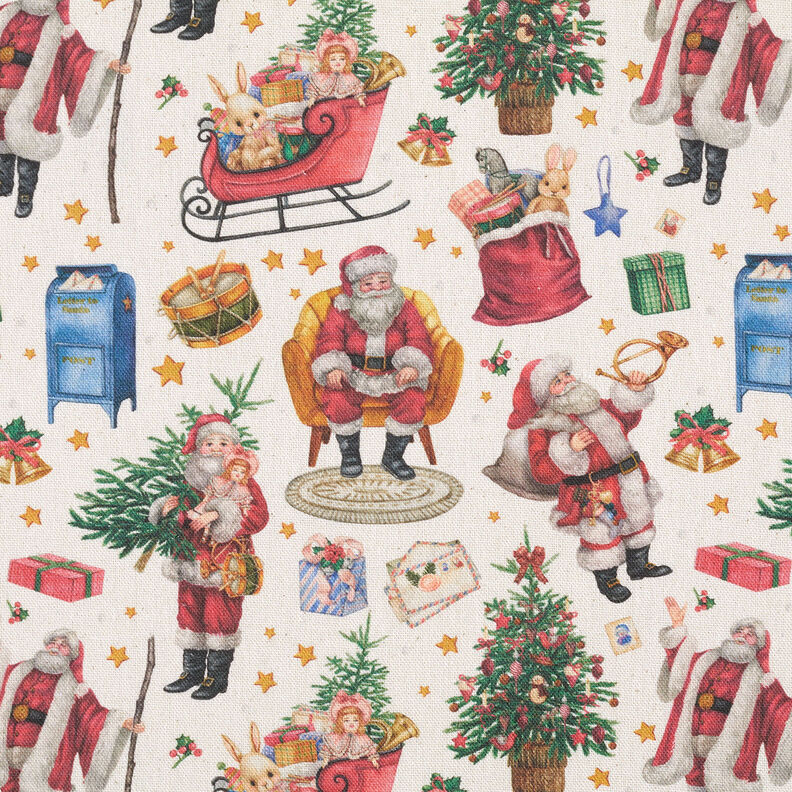 Dekorationsstof Halvpanama nostalgisk juletid – natur/rød,  image number 1