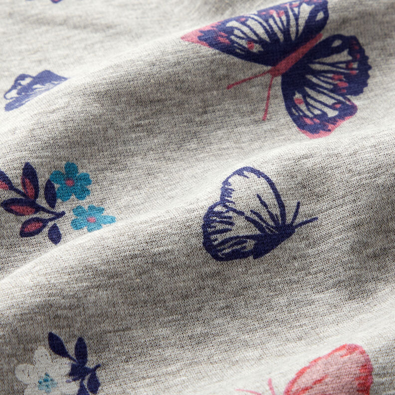 Alpefleece sommerfugle og blomster Melange – sølvgrå,  image number 2