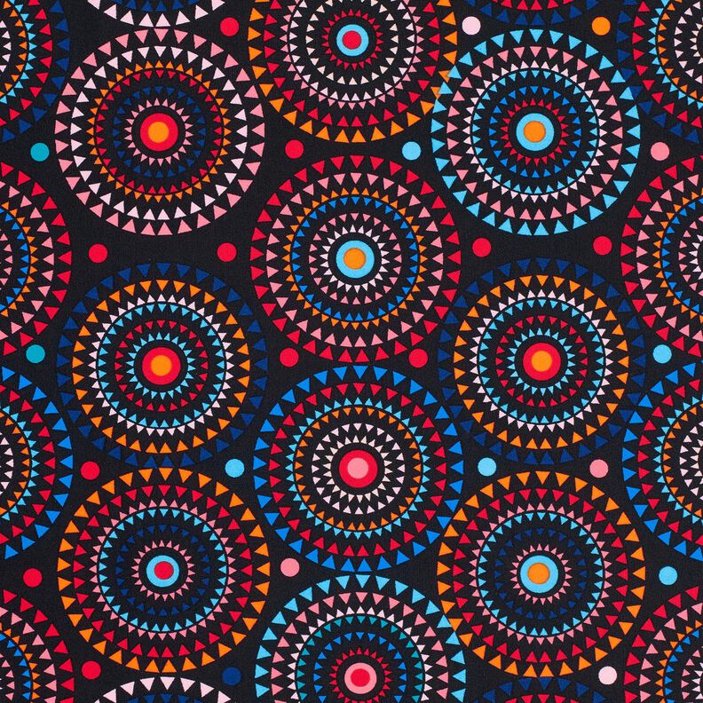 Badetøjsstof Mandala – sort-blå/ildrød,  image number 6