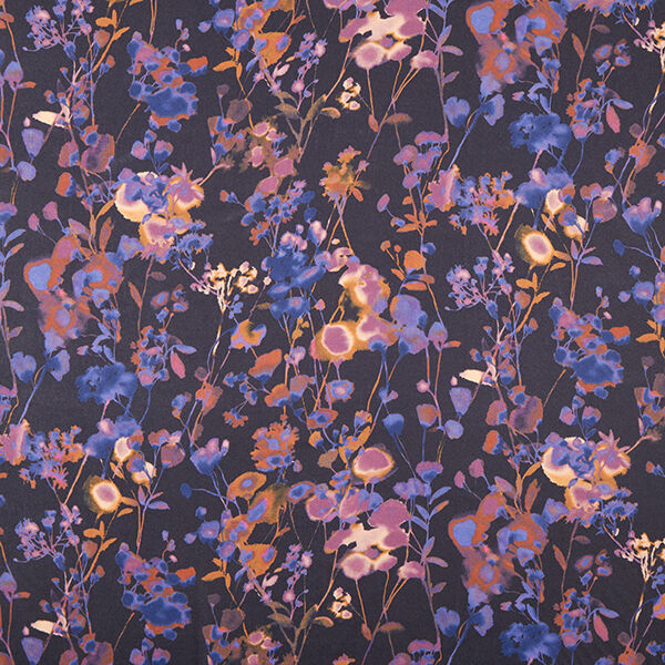 Viskose-mix akvarelblomster – natblå,  image number 1