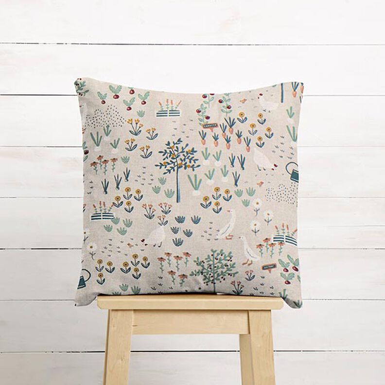 Dekorationsstof Halvpanama bondegård – natur/grøn,  image number 10