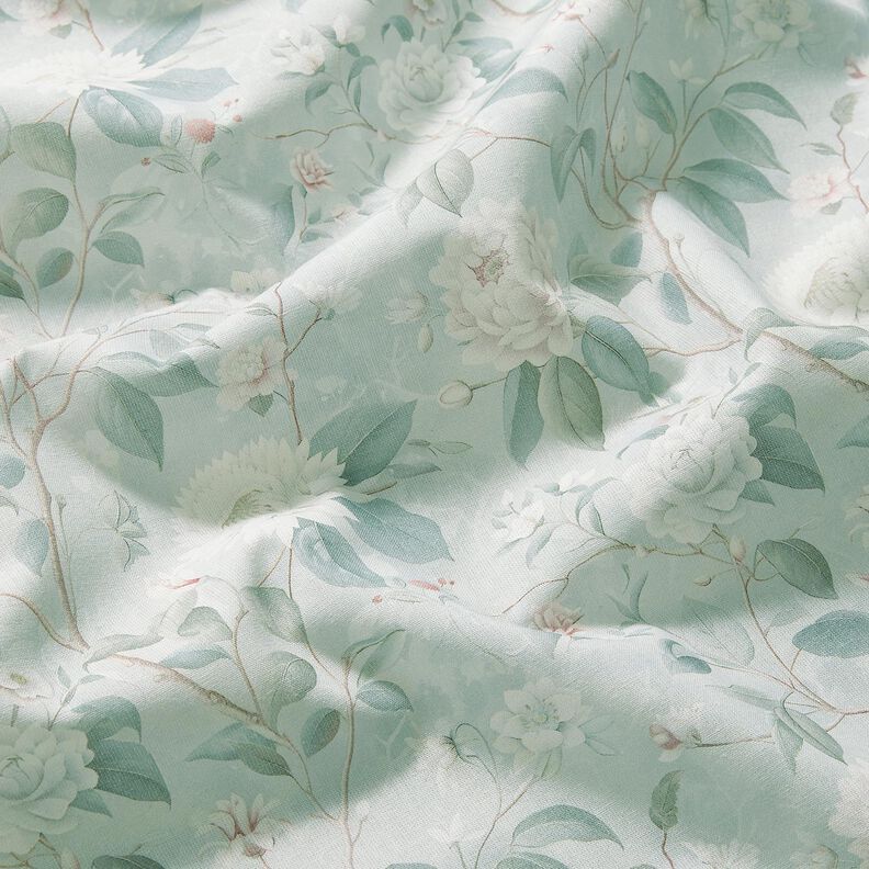 Bomuldsstof Poplin fine blomstergrene – sølvblå,  image number 2