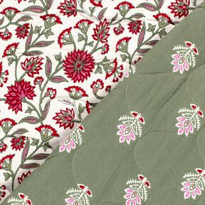 Quiltstof Musselin blomstergrene – hvid/reed, 