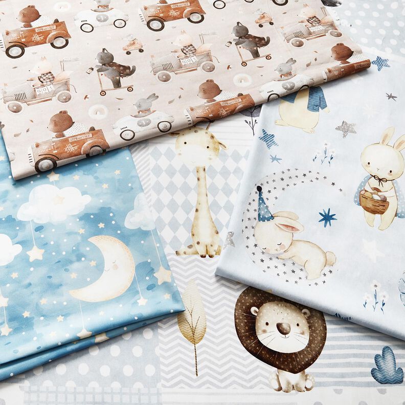 Dekorationsstof Bomuldskiper kanin i drømmeland Digitaltryk – babyblue/jeansblå,  image number 5