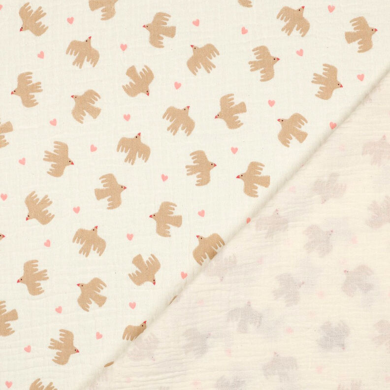 GOTS Musselin/Dobbelt-Crincle stof fugle og hjerter | Poppy Fabrics – uldhvid,  image number 5