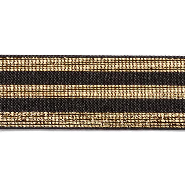 Stribet elastikbånd [40 mm] – sort/guld,  image number 1