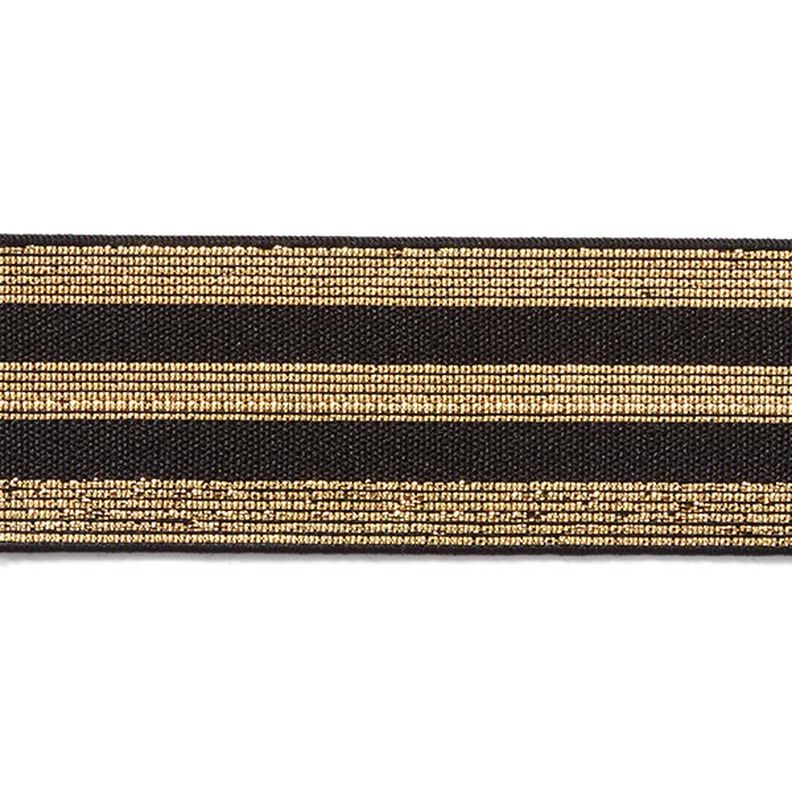 Stribet elastikbånd [40 mm] – sort/guld,  image number 1