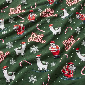 French Terry Sommersweat Julemanden og lama | Glitzerpüppi – mørkegrøn/chili, 